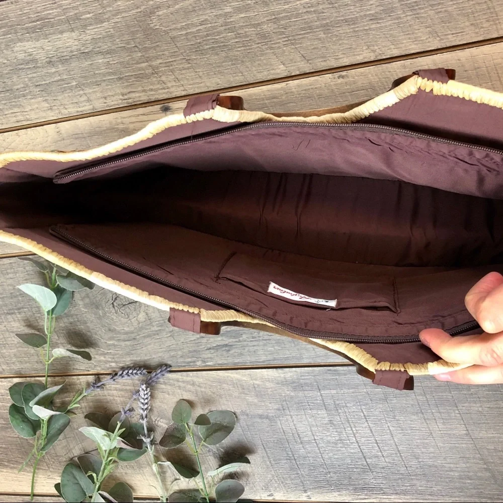 Vintage Wooden Handle Straw Zipper Handbag - Picture 13 of 16